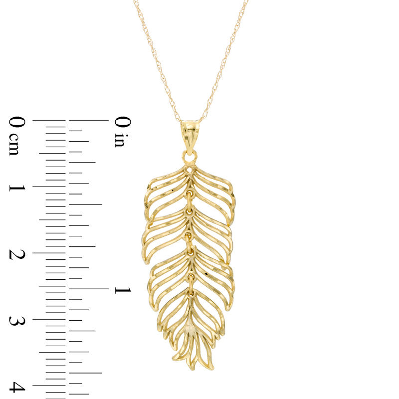 Diamond-Cut Feather Drop Pendant in 10K Gold