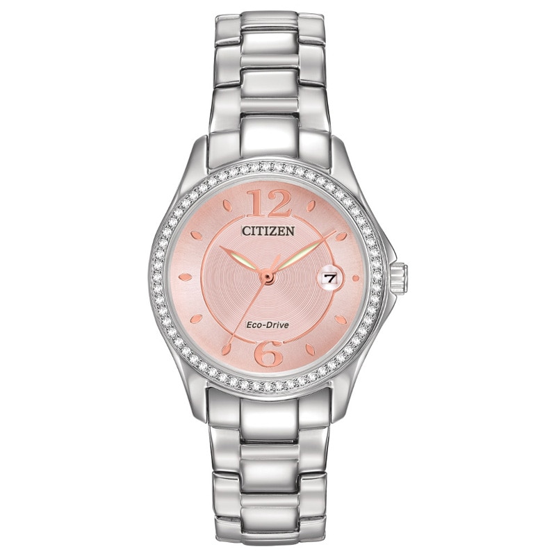 Main Image 1 of Ladies' Citizen Eco-Drive® Silhouette Crystal Accent Watch with Pink Dial (Model: FE1140-86X)