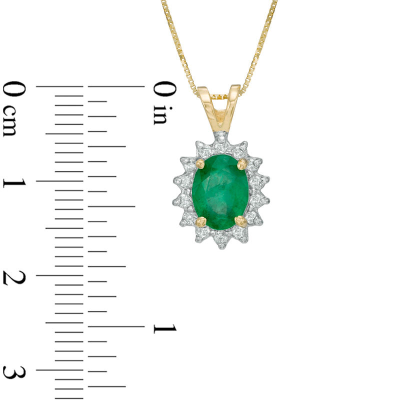 Main Image 2 of Oval Emerald and 1/5 CT. T.W. Diamond Frame Pendant in 14K Gold