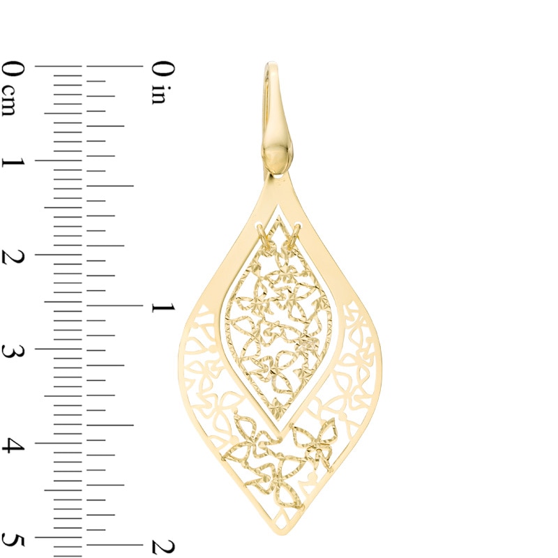 Butterfly Pattern Flame-Shaped Drop Earrings in 10K Gold