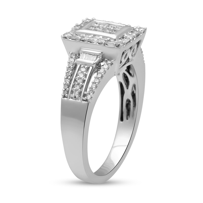 Main Image 2 of 1/2 CT. T.W. Multi-Diamond Rectangle Frame Split Shank Ring in 10K White Gold
