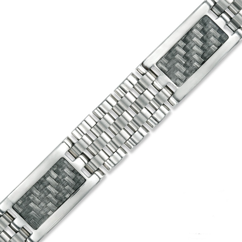 Main Image 1 of Men’s Carbon fiber Link Bracelet in Stainless Steel - 8.5"