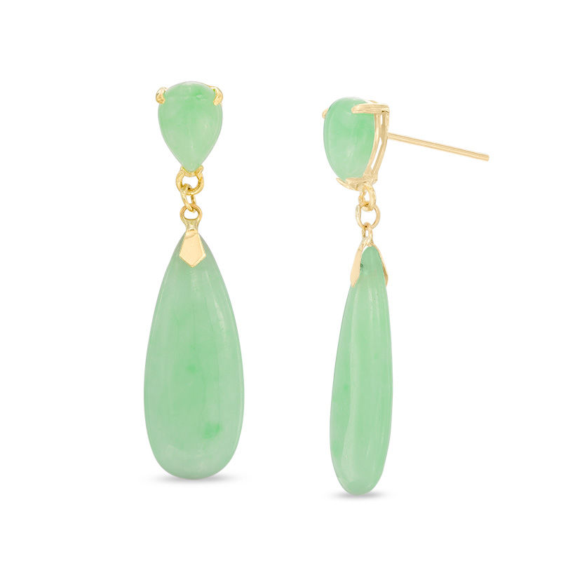 Main Image 1 of Elongated Dyed Jade Teardrop Earrings in 10K Gold