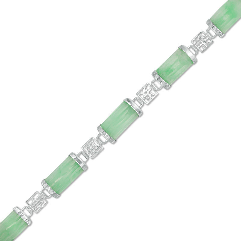 Main Image 1 of Rectangular Jade Link Bracelet in Sterling Silver - 7.5"