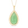 Thumbnail Image 0 of Pear-Shaped Dyed Green Jade Greek Key Frame Pendant in 10K Gold