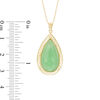 Thumbnail Image 1 of Pear-Shaped Dyed Green Jade Greek Key Frame Pendant in 10K Gold
