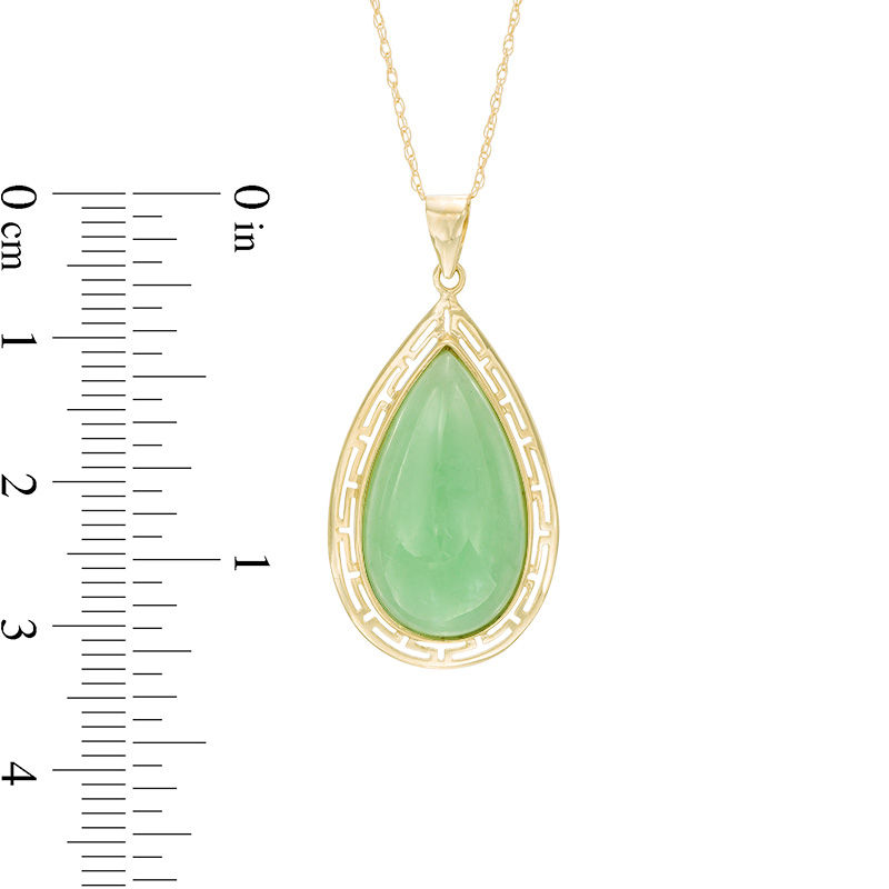 Main Image 2 of Pear-Shaped Dyed Green Jade Greek Key Frame Pendant in 10K Gold