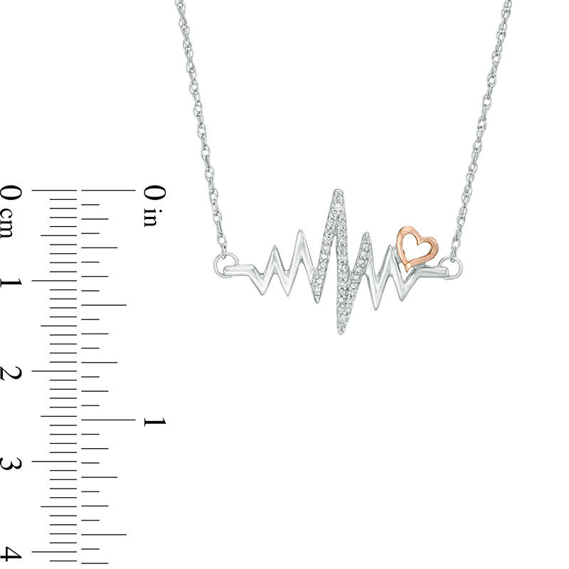 Main Image 2 of 1/15 CT. T.W. Diamond Heartbeat with Heart Necklace in Sterling Silver and 10K Rose Gold
