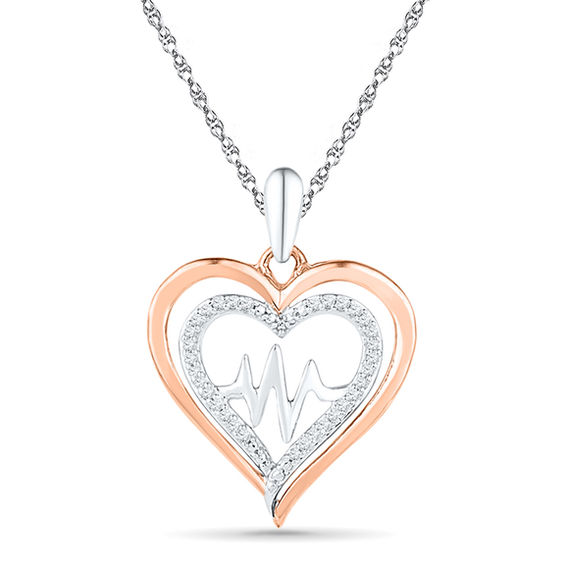 Diamond Double Heart Pendant 1/8ct 10k White Gold 
