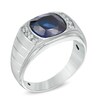 Thumbnail Image 2 of 10.0mm Cushion-Cut Lab-Created Blue Sapphire and 1/6 CT. T.W. Diamond Ring in Sterling Silver