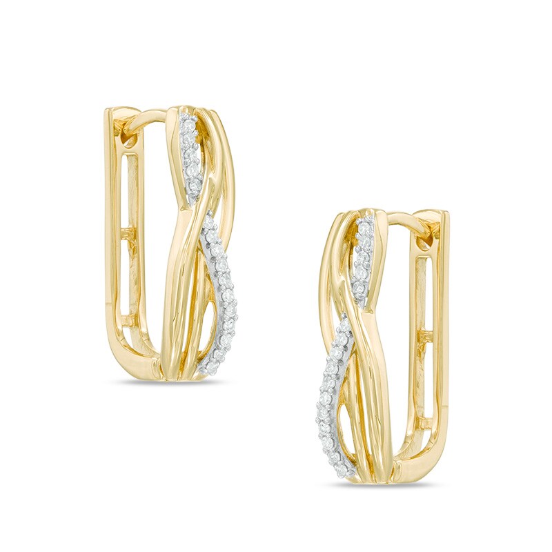 Main Image 1 of 1/10 CT. T.W. Diamond Swirl Infinity Hoop Earrings in 10K Gold