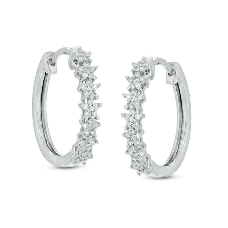 1/4 CT. T.W. Diamond Star Hoop Earrings in 10K White Gold