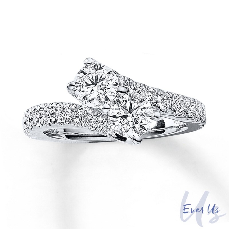 Main Image 1 of Ever Us® 1-1/2 CT. T.W. Two-Stone Diamond Bypass Ring in 14K White Gold