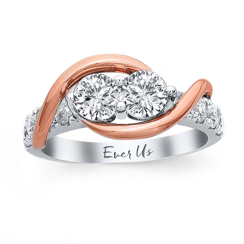 Main Image 1 of Ever Us® 1 CT. T.W. Two-Stone Diamond Swirl Band in 14K Two-Tone Gold