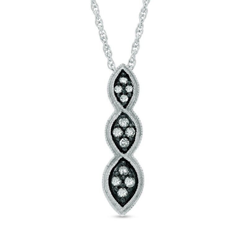 Main Image 1 of 1/5 CT. T.W. Grey Diamond Three Stone Cluster Drop Pendant in Sterling Silver