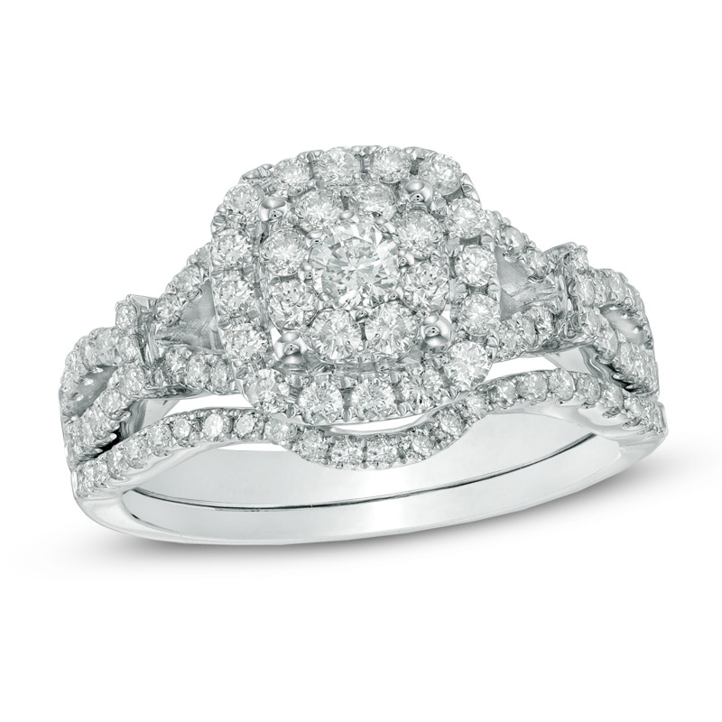 1 CT. T.W. Composite Diamond Frame Bridal Set in 14K White Gold