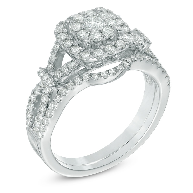Main Image 2 of 1 CT. T.W. Composite Diamond Frame Bridal Set in 14K White Gold