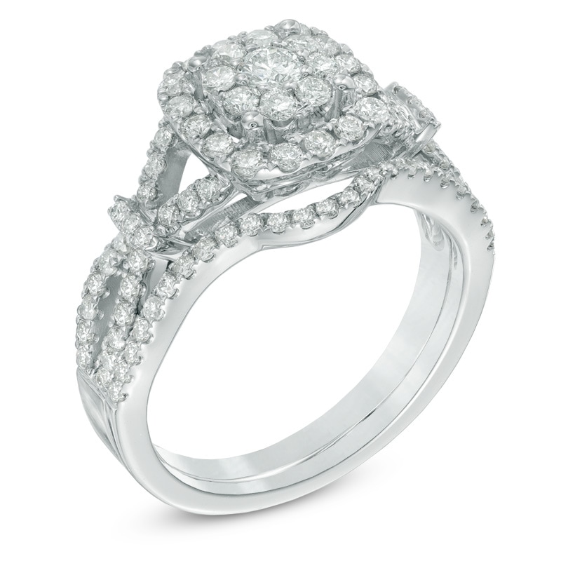 1 CT. T.W. Composite Diamond Frame Bridal Set in 14K White Gold