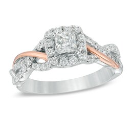 3/4 CT. T.W. Princess-Cut Diamond Frame Engagement Ring in 14K Two-Tone Gold