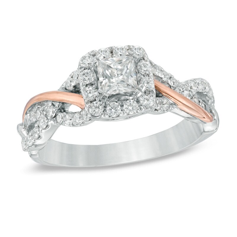 Main Image 1 of 3/4 CT. T.W. Princess-Cut Diamond Frame Engagement Ring in 14K Two-Tone Gold
