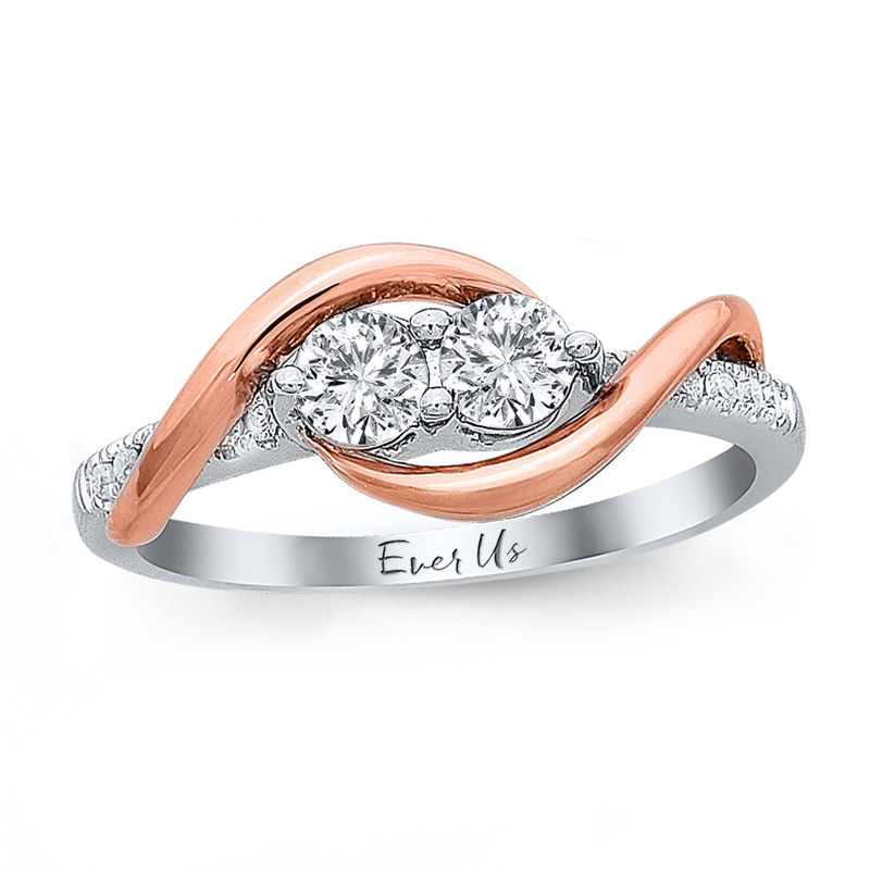 Main Image 1 of Ever Us® 1/2 CT. T.W. Two-Stone Diamond Swirl Band in 14K Two-Tone Gold