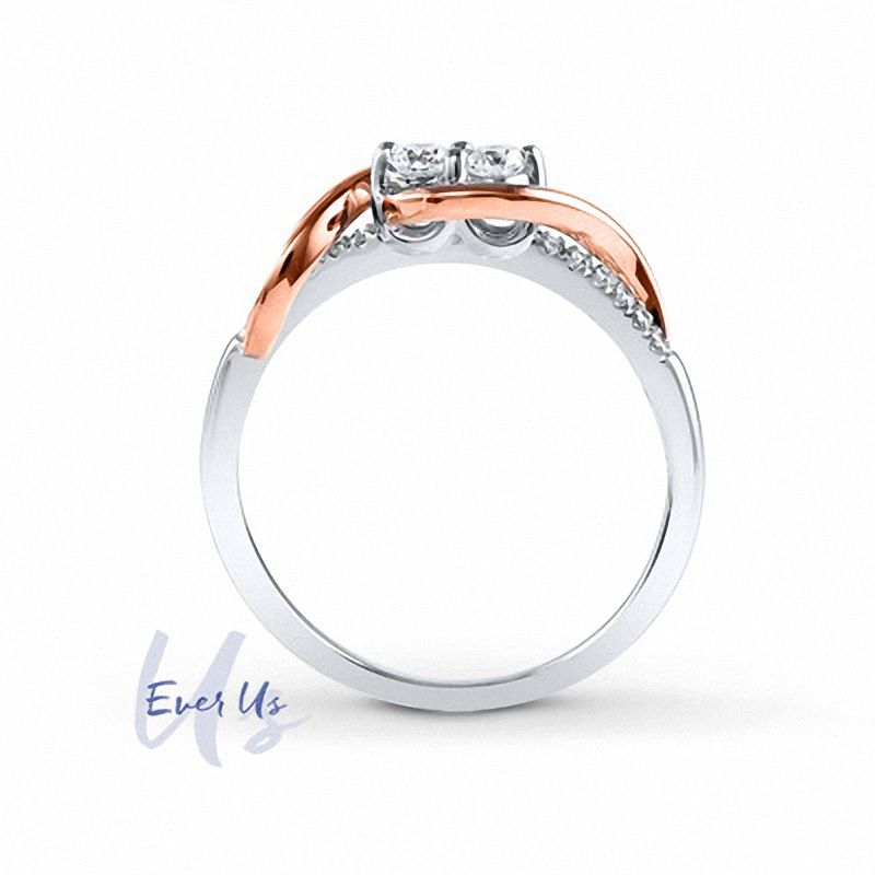 Main Image 2 of Ever Us® 1/2 CT. T.W. Two-Stone Diamond Swirl Band in 14K Two-Tone Gold