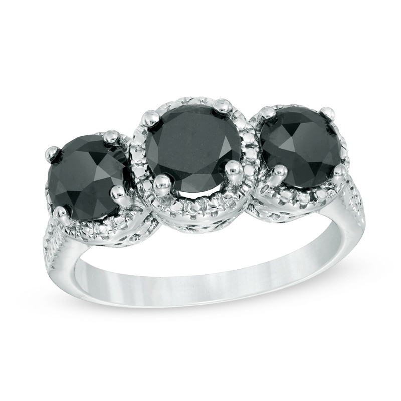 2 CT. T.W. Enhanced Black Diamond Three Stone Ring in Sterling Silver