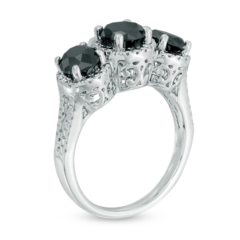 2 CT. T.W. Enhanced Black Diamond Three Stone Ring in Sterling Silver