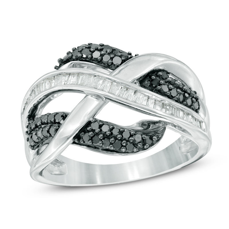 Main Image 1 of 1/2 CT. T.W. Black Enhanced and White Diamond Layered Infinity Ring in Sterling Silver