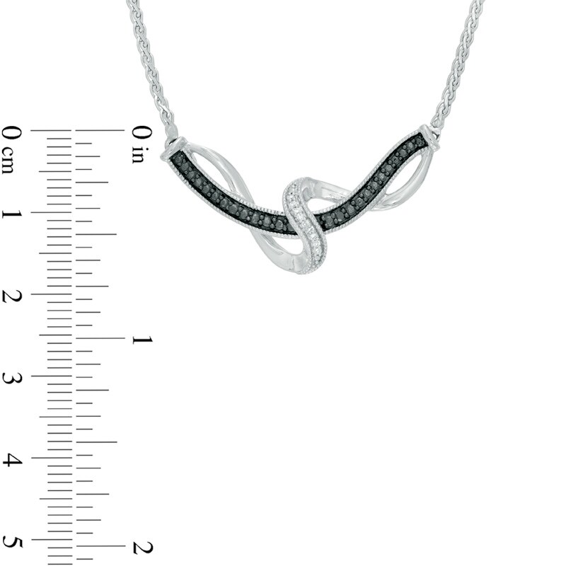 Main Image 3 of 1/10 CT. T.W. Enhanced Black and White Diamond Swirl Bangle, Necklace and Earrings Set in Sterling Silver