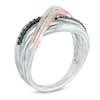 Thumbnail Image 2 of 1/6 CT. T.W. Enhanced Black and White Diamond Multi-Row Crossover Ring in Sterling Silver and 10K Rose Gold