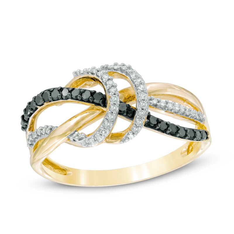 Main Image 1 of 1/4 CT. T.W. Enhanced Black and White Diamond Infinity Double Loop Ring in 10K Gold