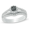 Thumbnail Image 1 of 1/2 CT. T.W. Enhanced Black and White Diamond Split Shank Bridal Set in 10K White Gold