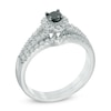 Thumbnail Image 1 of 1/2 CT. T.W. Enhanced Black and White Diamond Split Shank Bridal Set in 10K White Gold