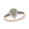Thumbnail Image 0 of 1/4 CT. T.W. Champagne and White Diamond Cluster Pear-Shaped Frame Ring in 10K Rose Gold