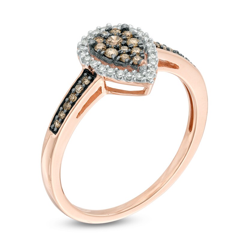 1/4 CT. T.W. Champagne and White Diamond Cluster Pear-Shaped Frame Ring in 10K Rose Gold