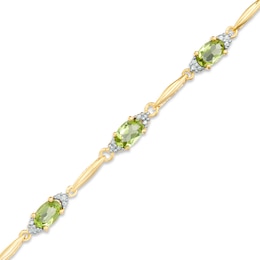 Oval Peridot and Diamond Accent Bracelet in Sterling Silver and 10K Gold Plate - 7.25&quot;