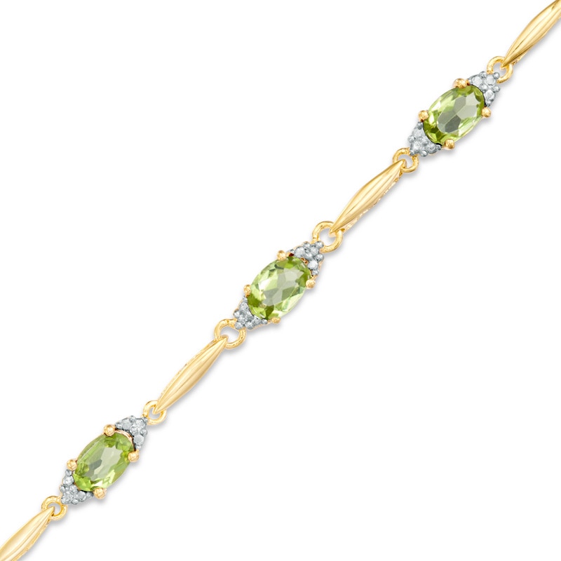 Oval Peridot and Diamond Accent Bracelet in Sterling Silver and 10K Gold Plate - 7.25"