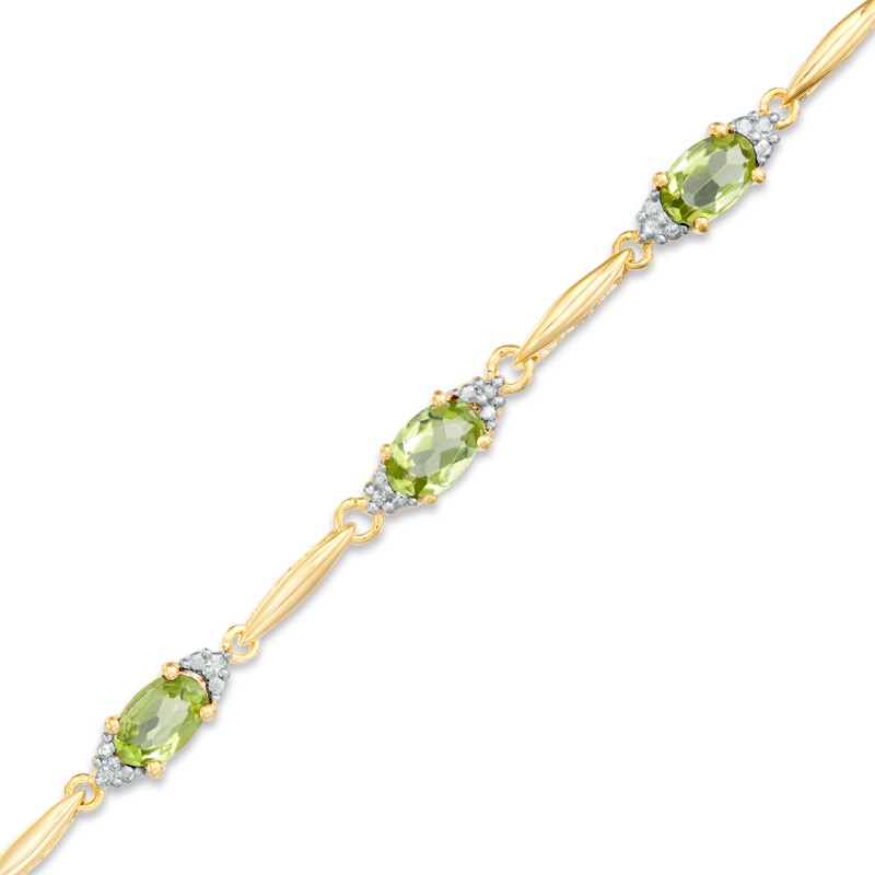 Main Image 1 of Oval Peridot and Diamond Accent Bracelet in Sterling Silver and 10K Gold Plate - 7.25"