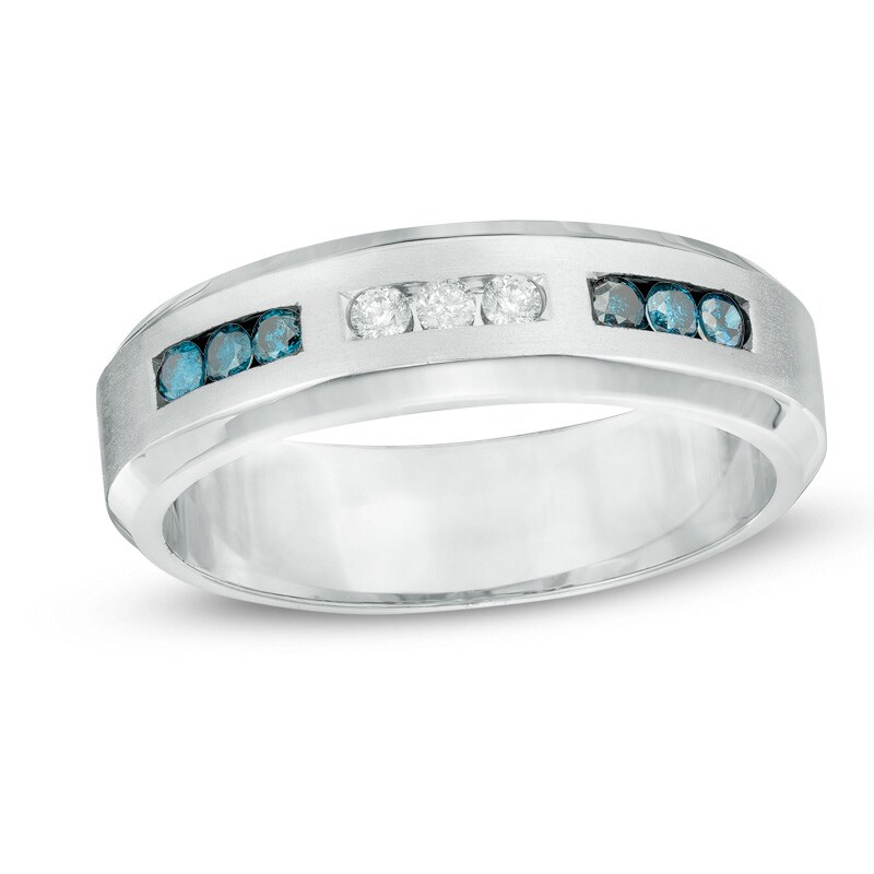 Main Image 1 of 1/3 CT. T.W. Enhanced Blue and White Diamond Anniversary Band in Sterling Silver