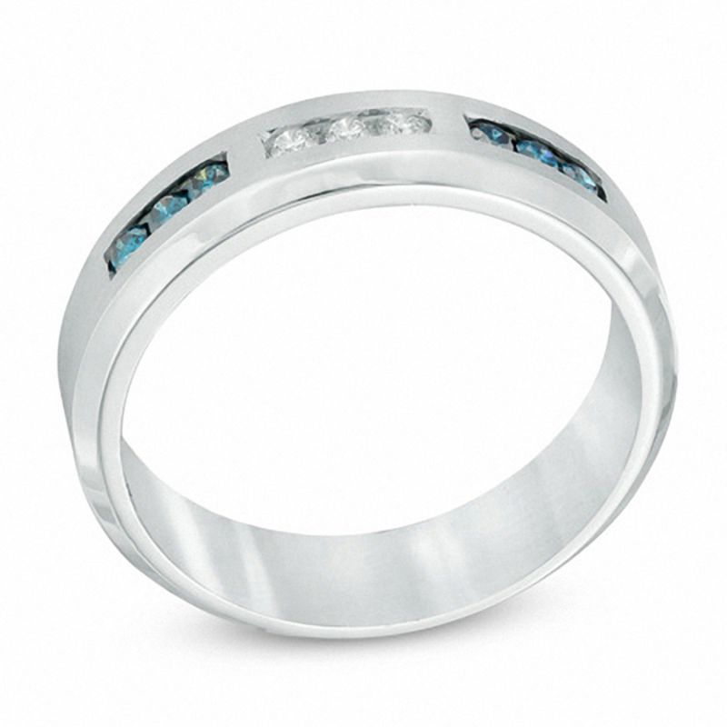 Main Image 2 of 1/3 CT. T.W. Enhanced Blue and White Diamond Anniversary Band in Sterling Silver