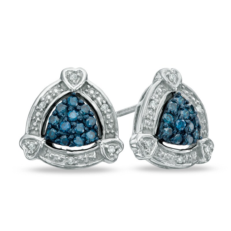 1/3 CT. T.W. Enhanced Blue and White Diamond Curved Triangle Stud Earrings in Sterling Silver