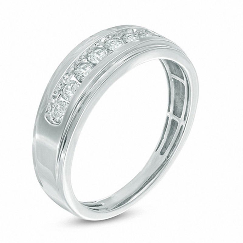 Men's 1/3 CT. T.W. Diamond Seven Stone Step Edge Anniversary Band in 10K White Gold