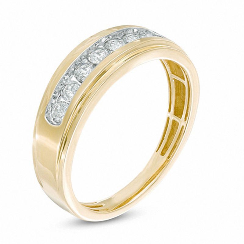 Main Image 2 of Men's 1/3 CT. T.W. Diamond Seven Stone Step Edge Anniversary Band in 10K Gold