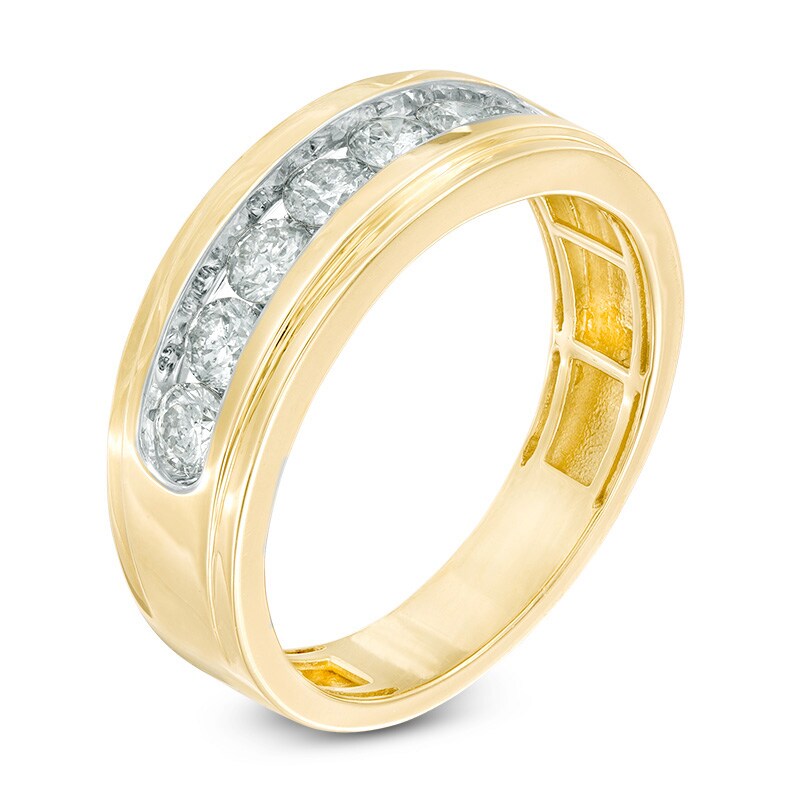 Men's 3/4 CT. T.W. Diamond Seven Stone Step Edge Anniversary Band in 10K Gold