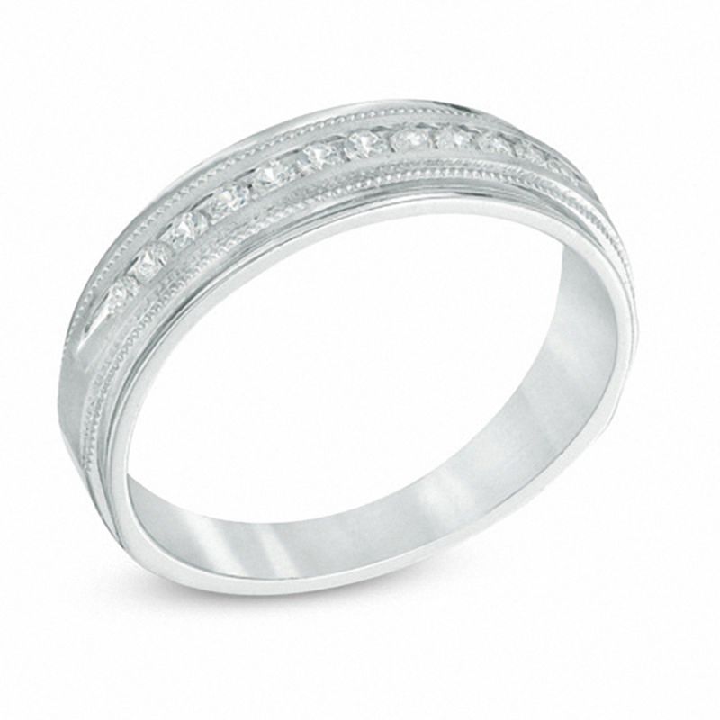 Men's 1/4 CT. T.W. Diamond Milgrain Anniversary Band in 14K White Gold