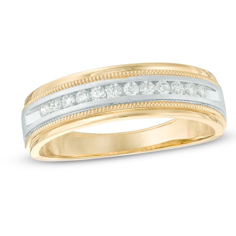 Men's 1/4 CT. T.W. Diamond Milgrain Anniversary Band in 14K Two-Tone Gold