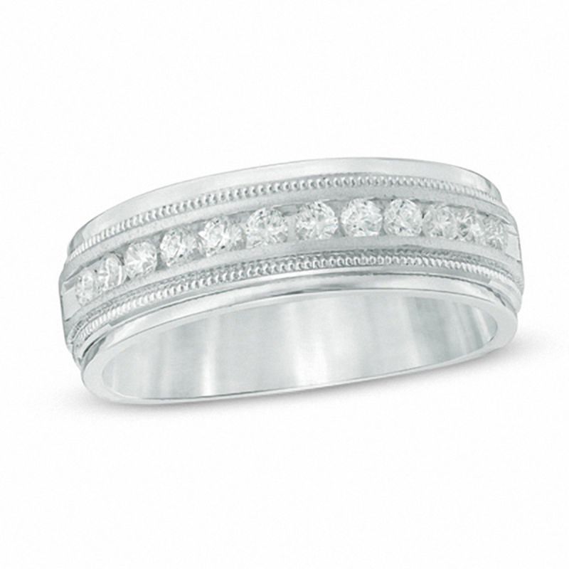 Main Image 1 of Men's 1/2 CT. T.W. Diamond Milgrain Anniversary Band in 14K White Gold