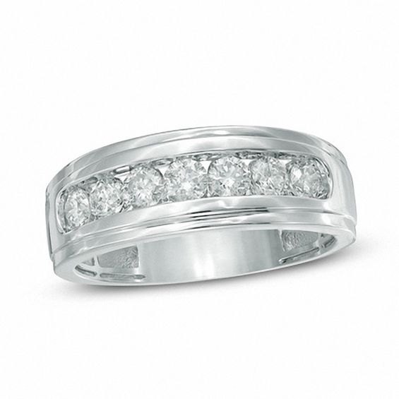 Mens 34 Ct Tw Diamond Seven Stone Step Edge Anniversary Band In 10k White Gold Zales Outlet