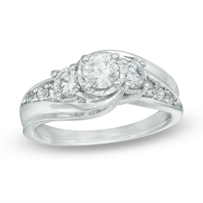 Main Image 1 of 1 CT. T.W. Diamond Past Present Future® Bypass Engagement Ring in 14K White Gold